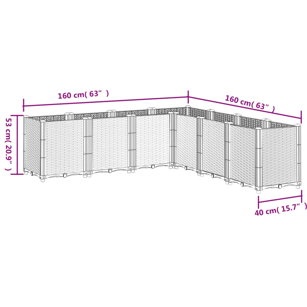 Vaso/floreira 160x160x53 cm PP cinzento-claro