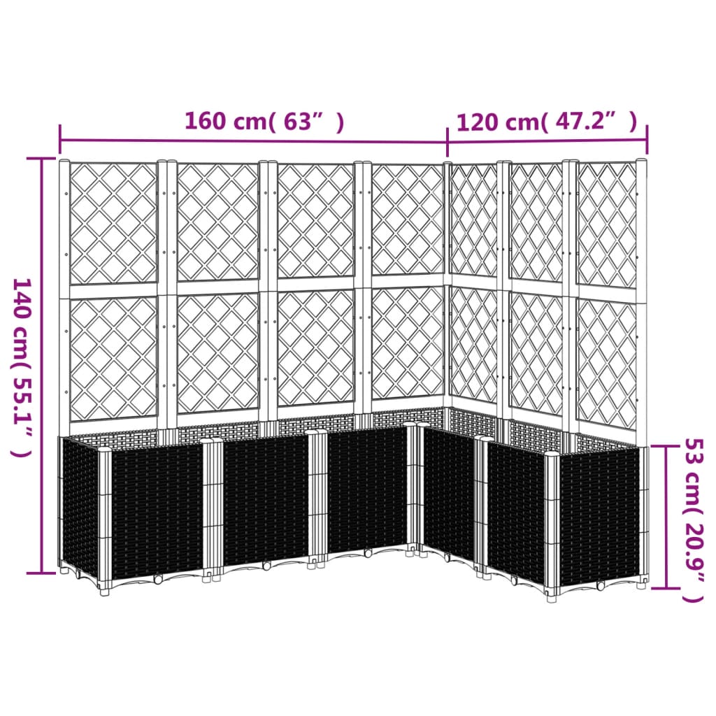 Vaso/floreira jardim c/ treliça 160x120x140 cm PP cinza-claro