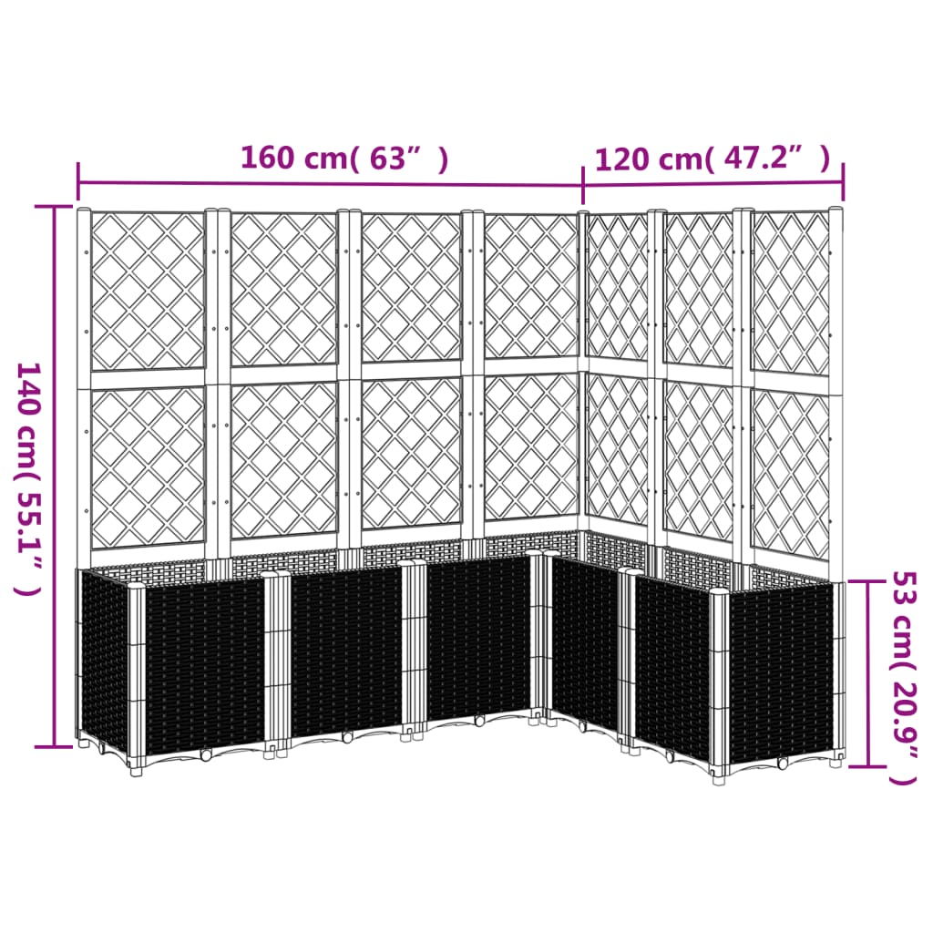 Vaso/floreira jardim c/ treliça 160x120x140 cm PP branco