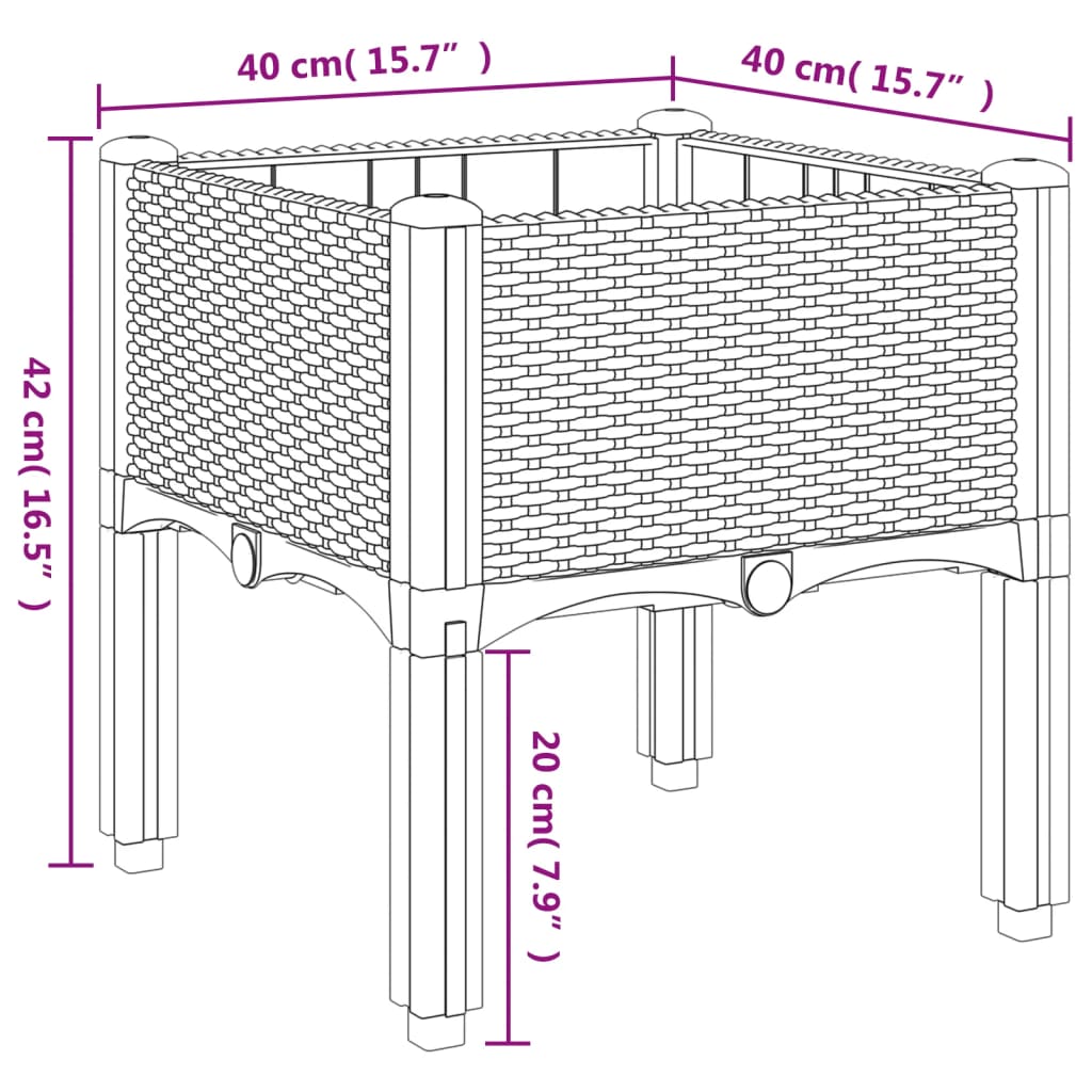 Vaso/floreira de jardim c/ pernas 40x40x42 cm PP castanho