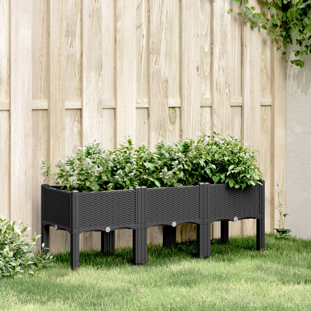 Vaso/floreira de jardim c/ pernas 120x40x42 cm PP preto