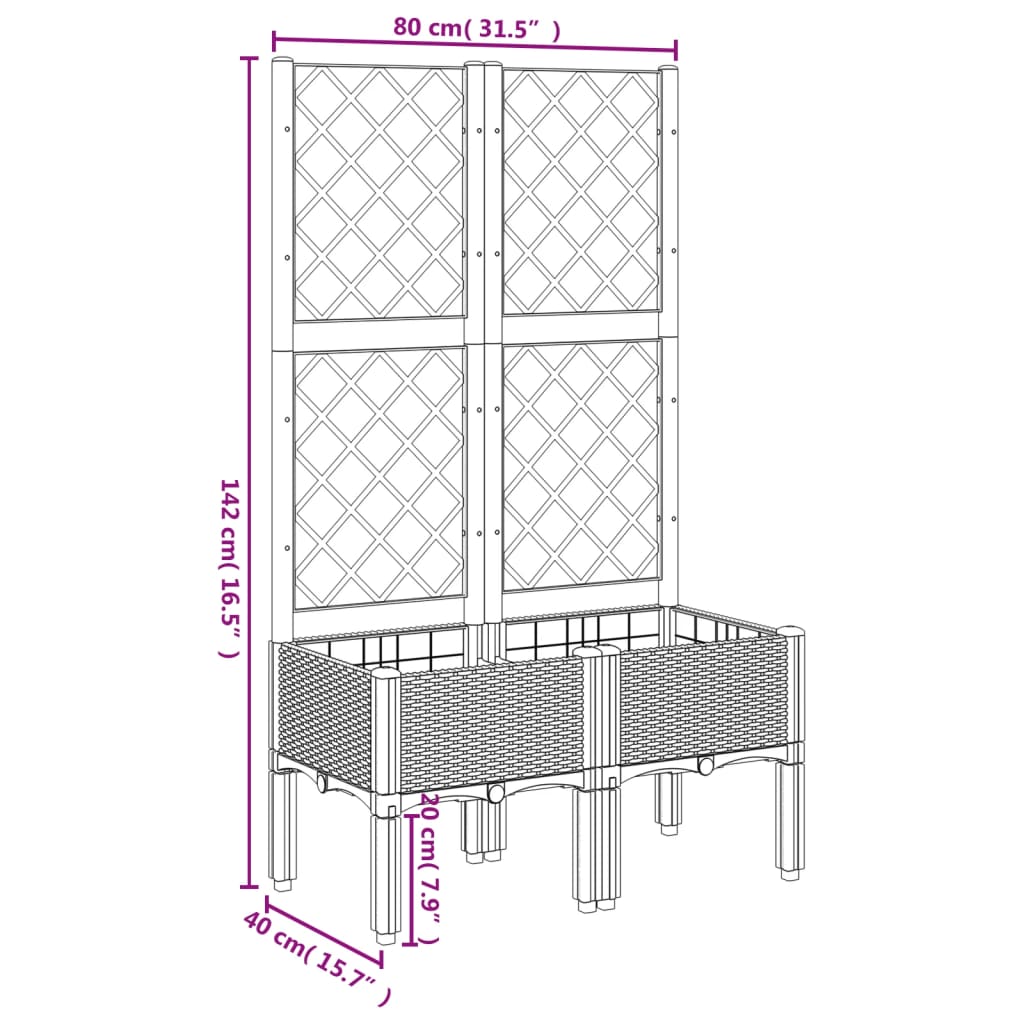 Vaso/floreira de jardim c/ treliça 80x40x142 cm PP branco