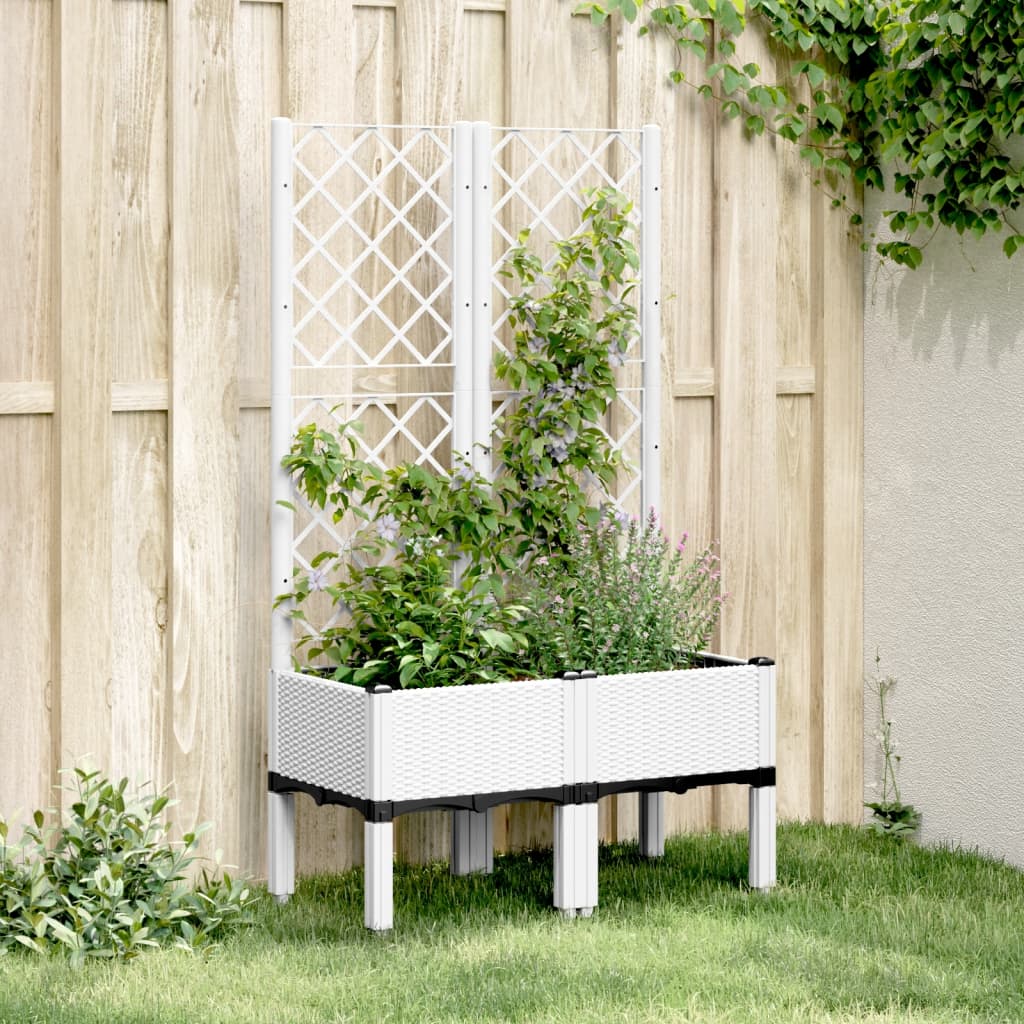 Vaso/floreira de jardim c/ treliça 80x40x142 cm PP branco