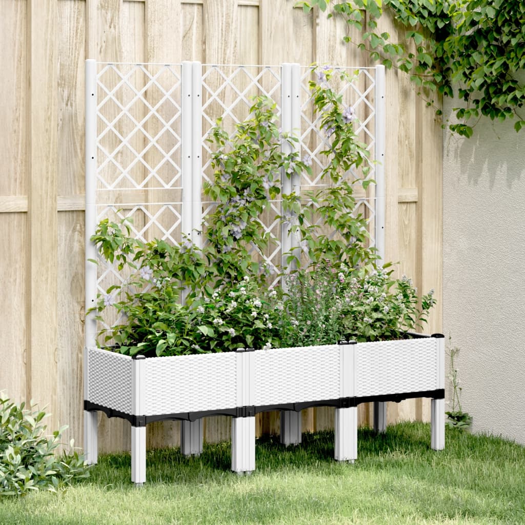 Vaso/floreira de jardim c/ treliça 120x40x142 cm PP branco