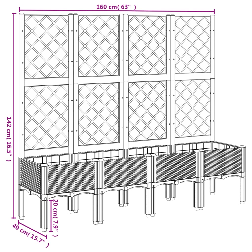 Vaso/floreira de jardim c/ treliça 160x40x142 cm PP branco