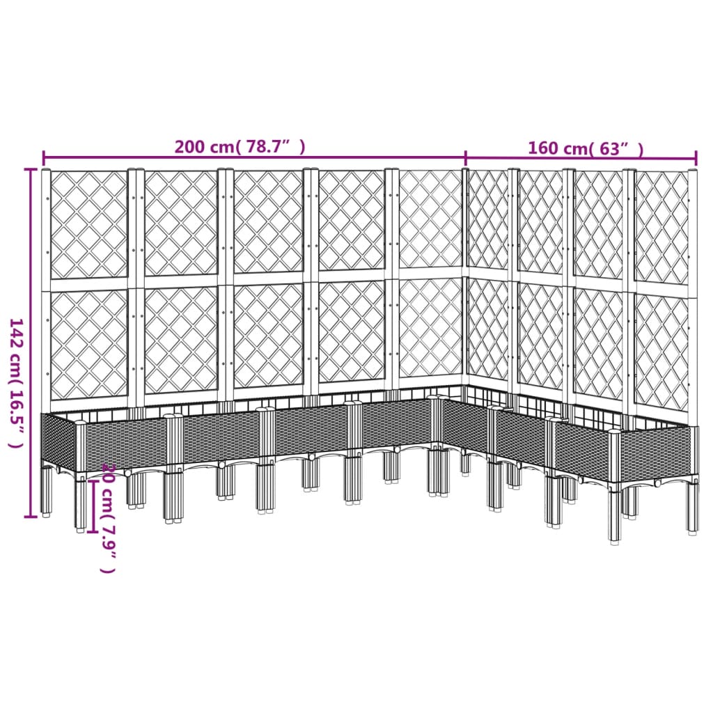 Vaso/floreira jardim c/ treliça 200x160x142 cm PP cinza-claro