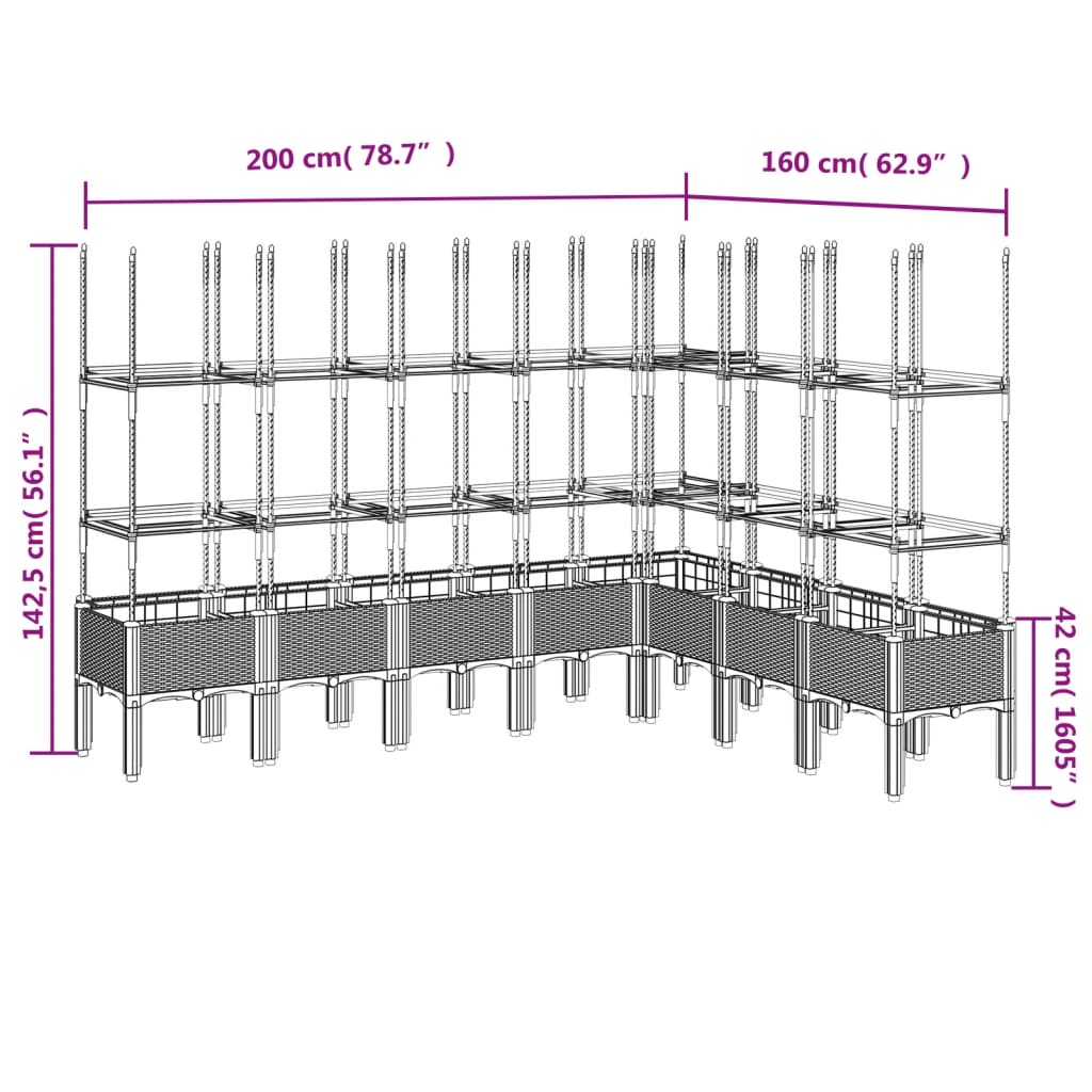 Vaso/floreira de jardim c/ treliça 200x160x142,5 cm PP branco