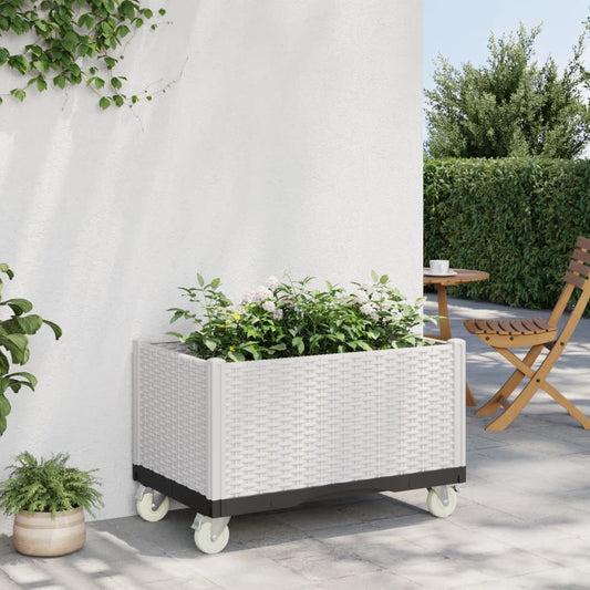 Vaso/floreira de jardim com rodas 80x50x54 cm PP branco