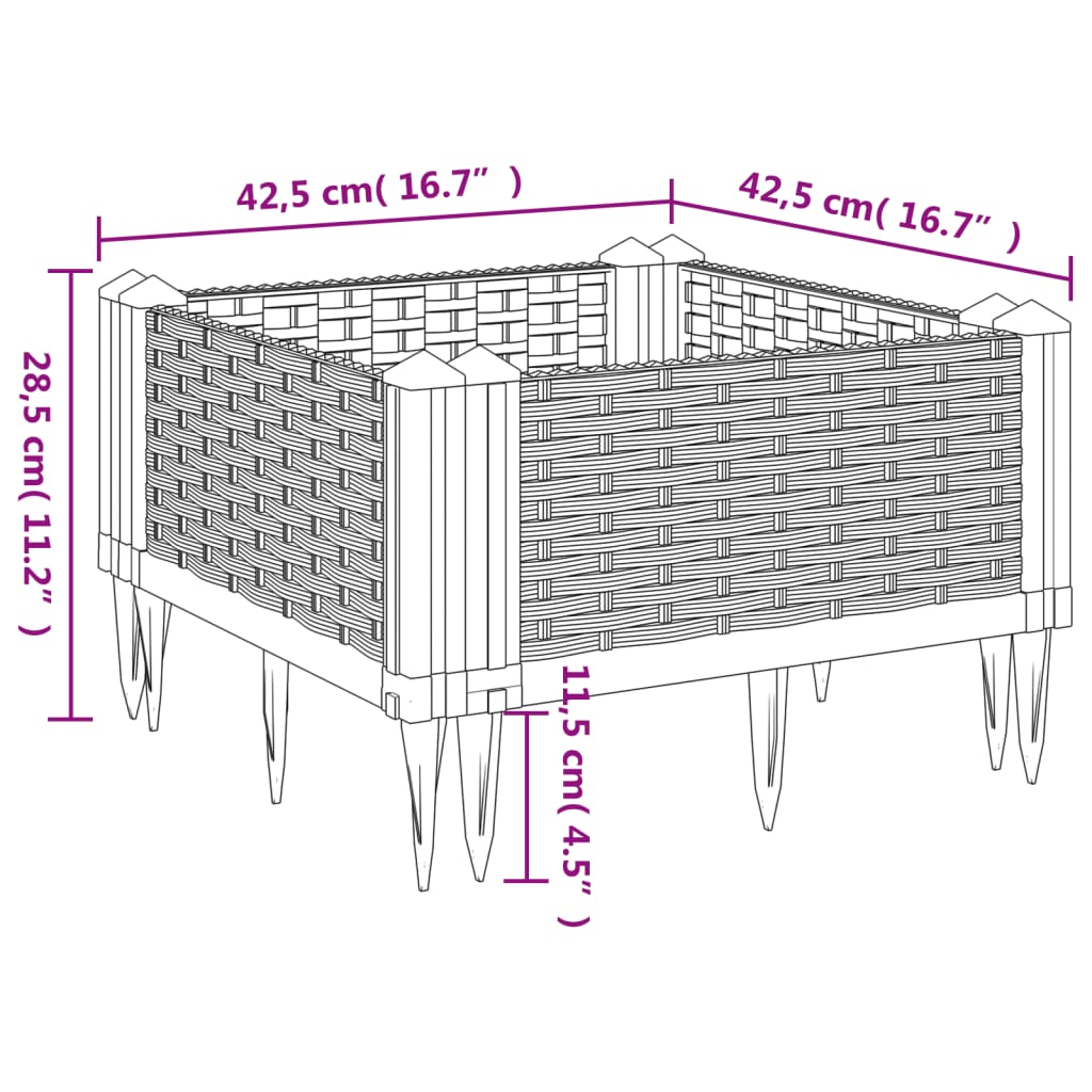 Vaso/floreira jardim c/ estacas 42,5x42,5x28,5cm PP cinza-claro