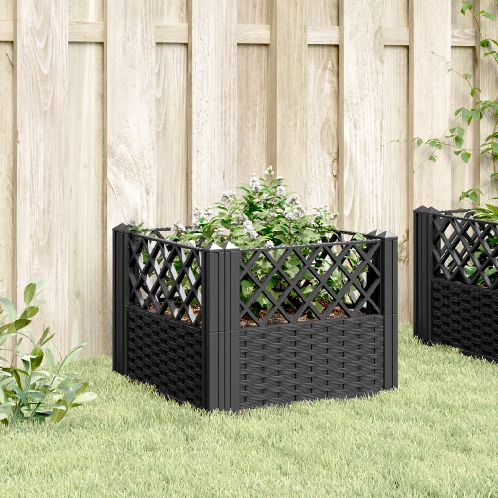 Vaso/floreira de jardim c/ estacas 43,5x43,5x43,5cm PP preto