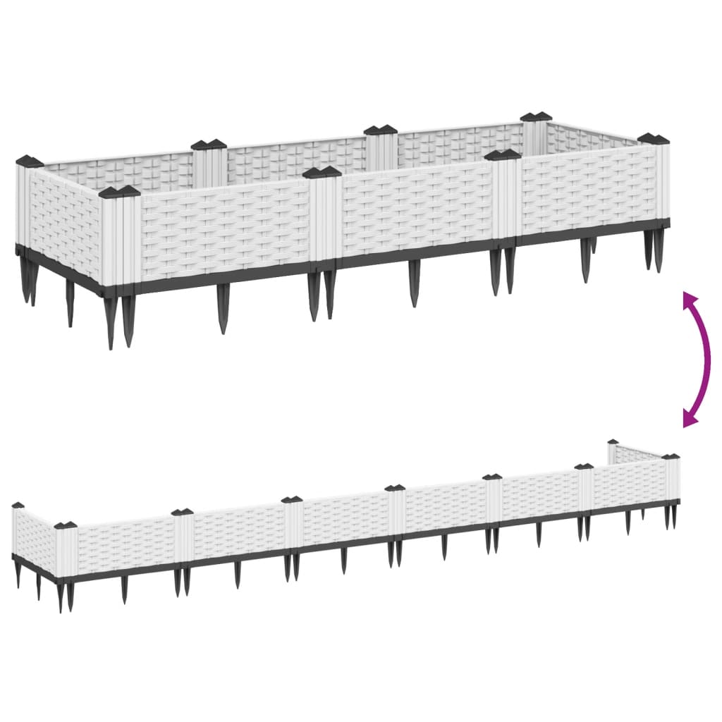 Vaso/floreira de jardim c/ estacas 125x40x28,5 cm PP branco