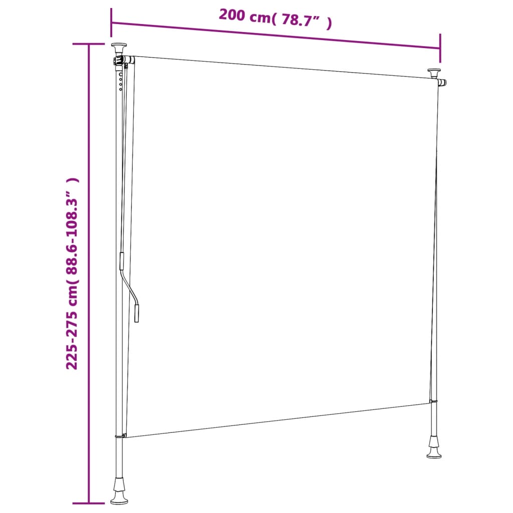 Estore de rolo exterior 200x270 cm tecido/aço amarelo e branco