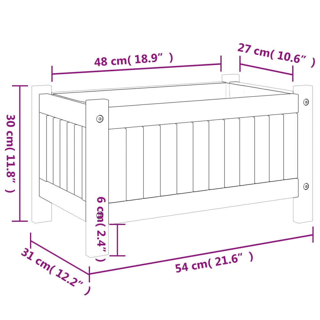 Vaso/floreira de jardim com forro 54x31x30 cm acácia maciça