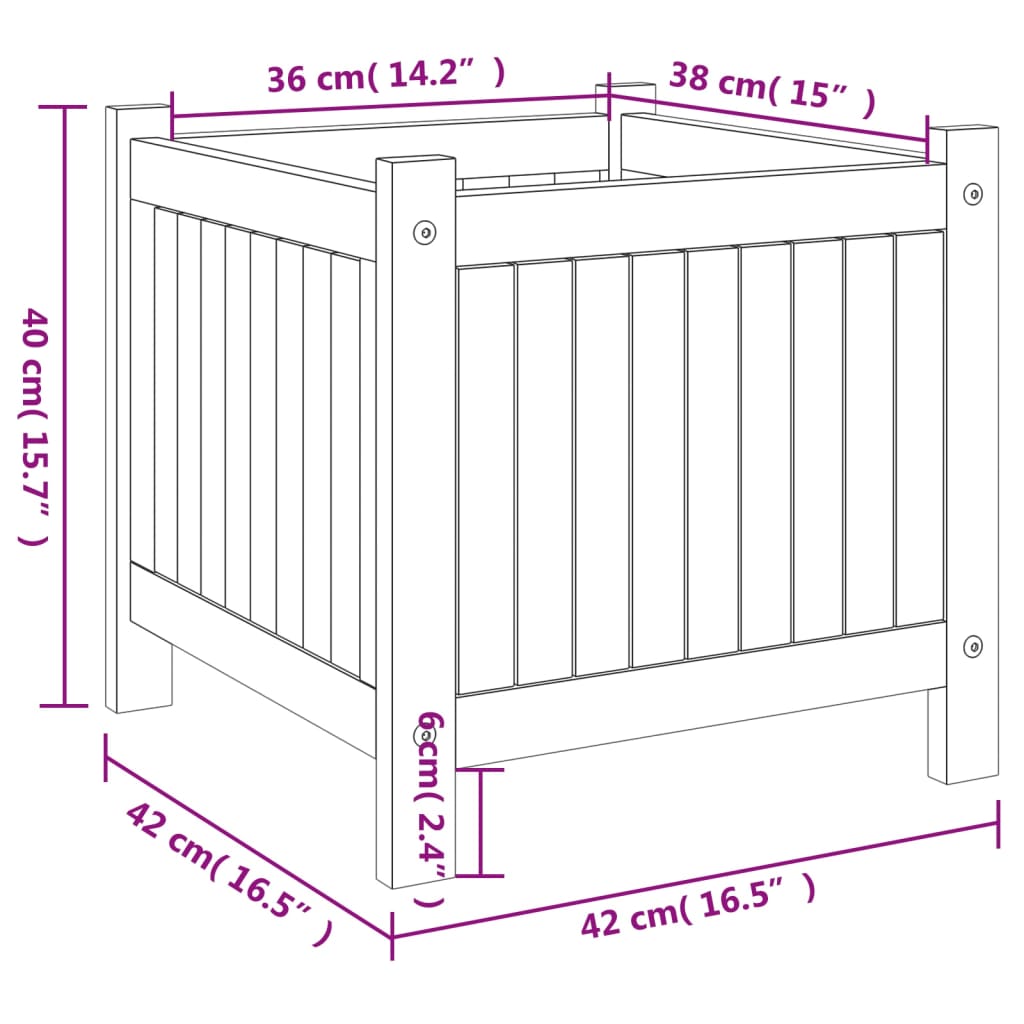 Vaso/floreira de jardim com forro 42x42x40 cm acácia maciça