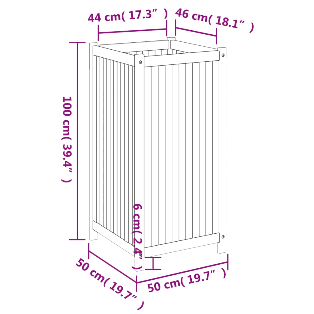 Vaso/floreira de jardim com forro 50x50x100 cm acácia maciça