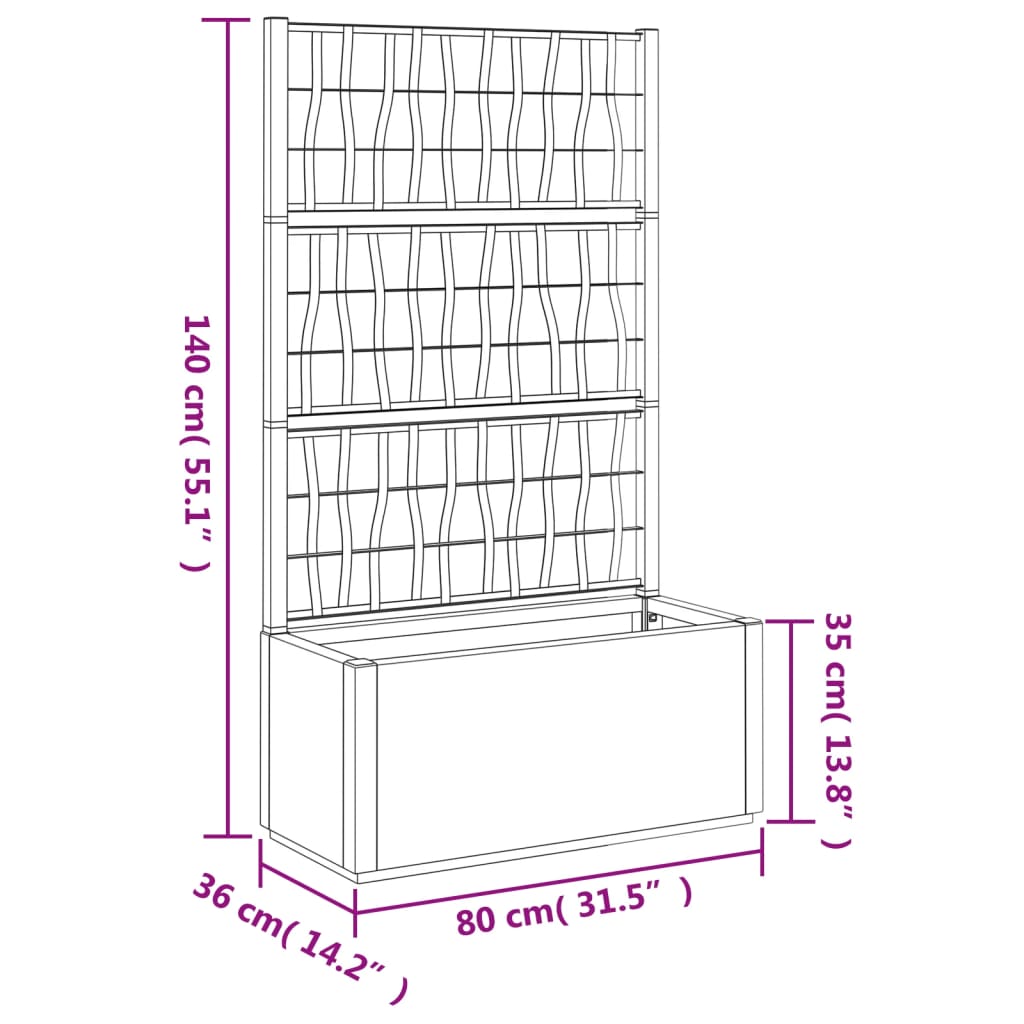 Vaso/floreira de jardim c/ treliça 80x36x140 cm PP cinza-escuro