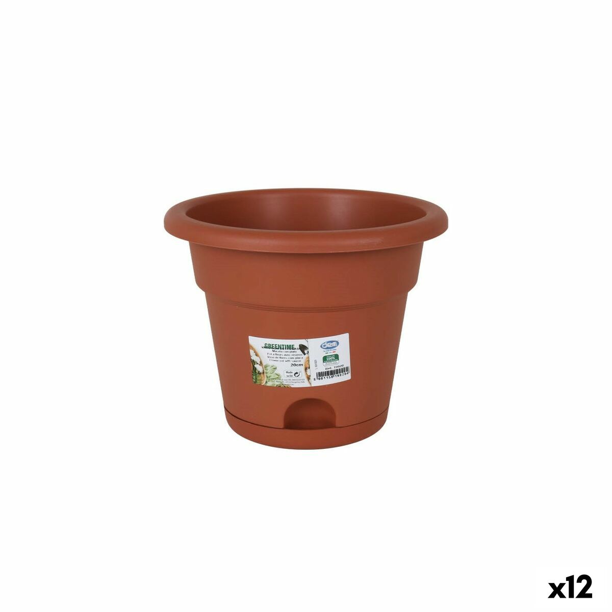 Vaso com Prato Dem Greentime Castanho 20 x 20 x 16 cm (12 Unidades)