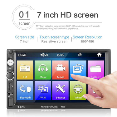 Rádio automotivo duplo 7 polegadas estéreo Bluetooth USB TF FM AUX MP5 player com câmera