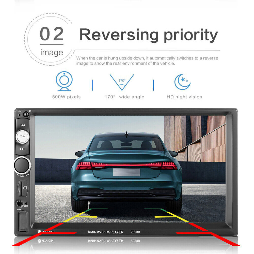 Rádio automotivo duplo 7 polegadas estéreo Bluetooth USB TF FM AUX MP5 player com câmera