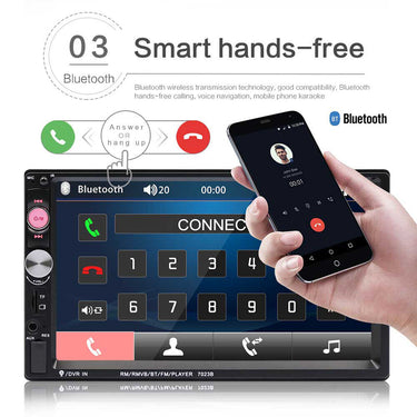 Rádio automotivo duplo 7 polegadas estéreo Bluetooth USB TF FM AUX MP5 player com câmera