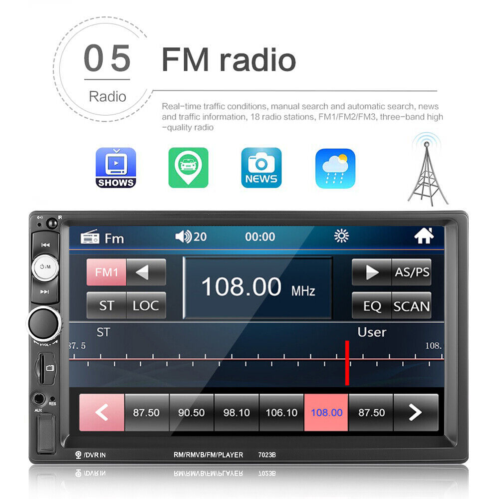 Rádio automotivo duplo 7 polegadas estéreo Bluetooth USB TF FM AUX MP5 player com câmera