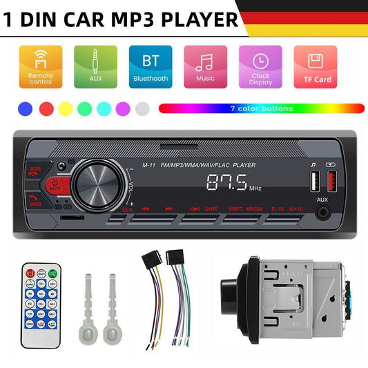 Rádio para automóvel com Bluetooth FM mãos-livres USB TF AUX MP3 1 DIN Player