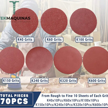 Conjunto De Lixas Redondas 125Mm Sem Buraco Para Vários Tipos Maquinas 70Peças