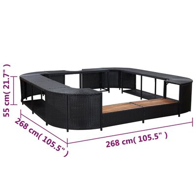 Contorno de spa quadrado 268 x 268 x 55 cm vime PE preto