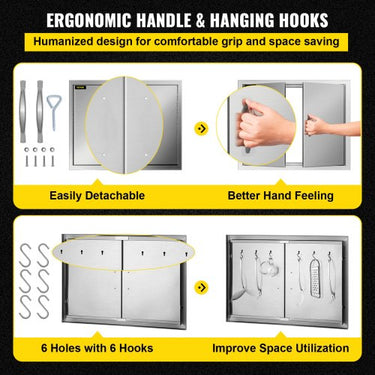 porta para churrasco para banheiro, porta de lareira de aço inoxidável, 77x53 cm, grelha a gás, armário de armazenamento para fumantes