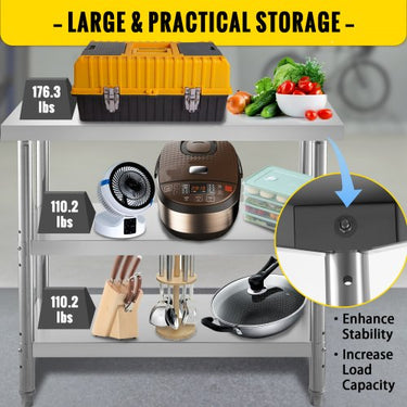 Mesa de preparação de alimentos ao ar livre Mesa comercial de aço inoxidável de 24 x 14 x 33 polegadas 2 mesas de preparação de grelha ajustáveis