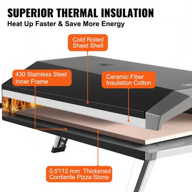 Forno de pizza portátil ao ar livre 330 mm, forno de pizza a gás, forno de pizza de aço inoxidável, válvula de redução máxima de 540 ℃