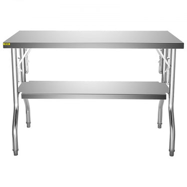 Mesa de trabalho comercial , mesa de preparação comercial dobrável de 48 x 30 polegadas, mesa dobrável de prateleira dupla de aço inoxidável