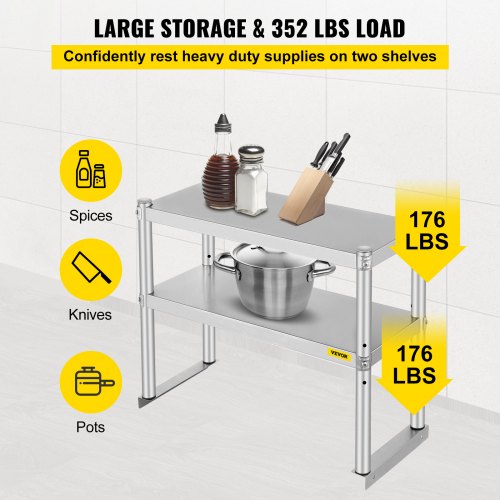 Prateleira superior dupla de aço inoxidável de 2 camadas 12' x 30' para mesa de preparação