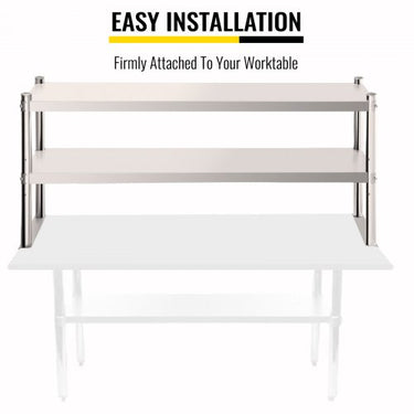 Prateleira superior dupla de aço inoxidável de 2 camadas 12' x 36' para mesa de preparação