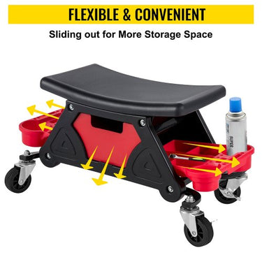 Banco de oficina 136 kg, assento de oficina móvel 45,7 x 40,6 cm, assento de oficina com rodas e prateleiras, banco de oficina de automóveis