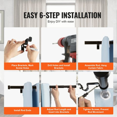 Vara de Cortina Ajustável , 183-366cm, Preto