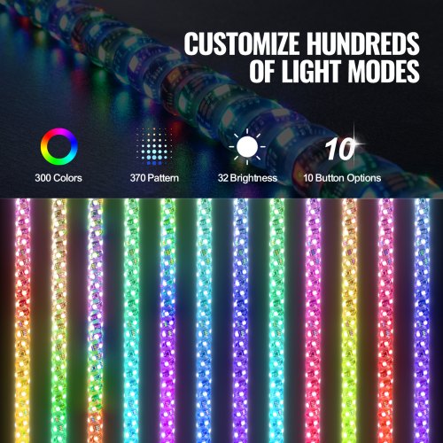 Luz de chicote 2 unidades, luz de chicote LED com aplicativo e controle remoto RF, chicote de luz de perseguição RGB espiral à prova d'água de 360 ° c