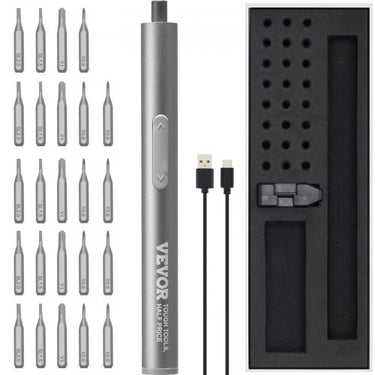 Kit de Chave de Fenda Elétrica  24 Peças: Portátil e Recarregável com LED
