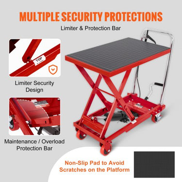Mesa Elevatória Manual , 500lbs, Vermelho, 28.5 Polegadas