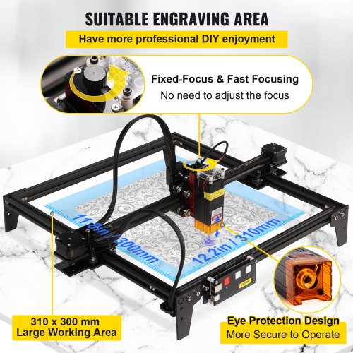 Máquina de gravação a laser Área de trabalho Máquina de gravação de 310 x 300 mm, gravador a laser de 0,02 mm, fresagem de gravação de 450 nm