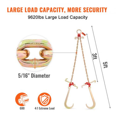 Corrente de arrasto V-Chain Bridle G80 com gancho RTJ, carga de 9.620 lbs, 5/16'' x 3'