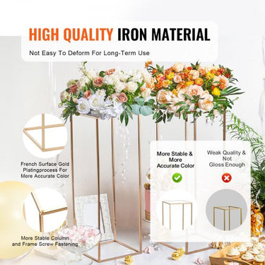 Conjunto de 2 bancos de flores quadrados 28 x 28 x 80 cm Suporte de flores Mesa lateral de ferro Coluna de flores moderna