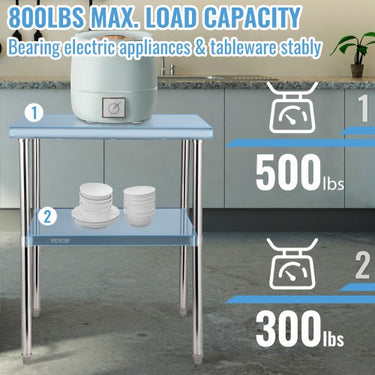 Mesa comercial de aço inoxidável 30' x 30' x 36' Mesa de trabalho de duas camadas de aço inoxidável Mesa de desmontagem Gastro 226kg + 136kg Capacidad