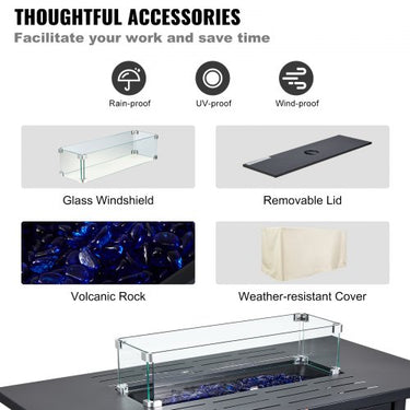 Mesa com Lareira a Gás , 109cm, Aço Carbono, Inclui Proteção Contra Vento