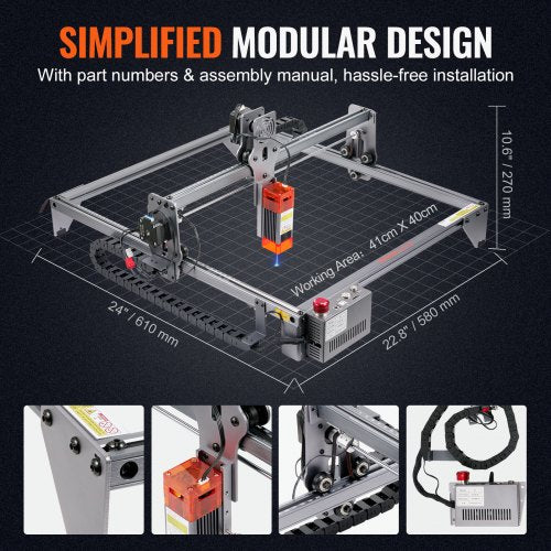 Máquina de gravação a laser Dispositivo de gravação de 5W Superfície de gravação de 40x40cm Gravação a laser Laser de luz azul 455±5 nm 10.000 mm/min