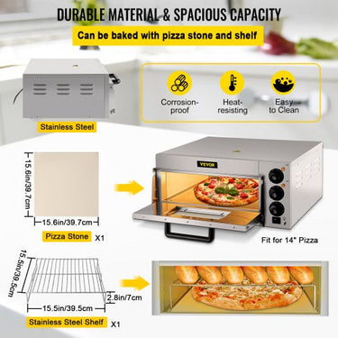 mini forno 36 cm profissional elétrico 2000 w forno de pizza duas configurações de temperatura forno gastro pizza pedra & prateleira gastro