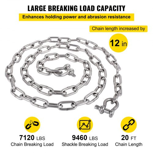 Corrente de âncora 7,9 mm x 6 m corrente de âncora de prancha manilha de aço inoxidável para pranchas