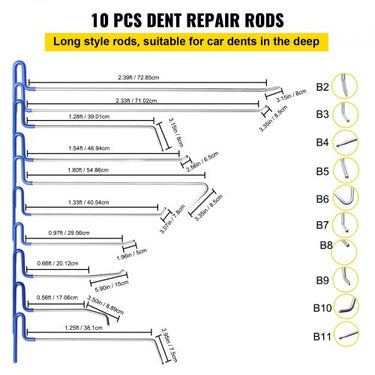 Kit de remoção de amassados de barra , 20 peças de barras de reparo de amassados sem pintura, barras de amassados de aço inoxidável