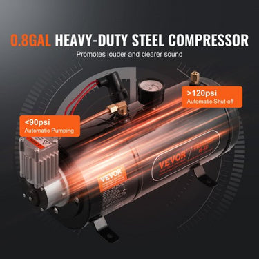 Conjunto de buzina de trem , conjunto de buzina de ar de 4 trombetas, buzina de trem de 150dB para picapes, compressor de ar 12V 120psi, tanque 3L