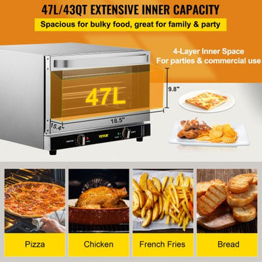 Mini forno , forno grill de 47 L Mini forno de mesa de 1600 W 4 camadas, forno elétrico de convecção de 58 x 55 x 40 cm com temporizador de 0-120 min